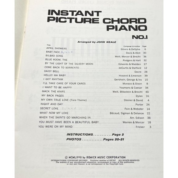 Instant Picture Chord Electronic Piano Sheet Music Instruction John Neale 1967 - Picture 2 of 6